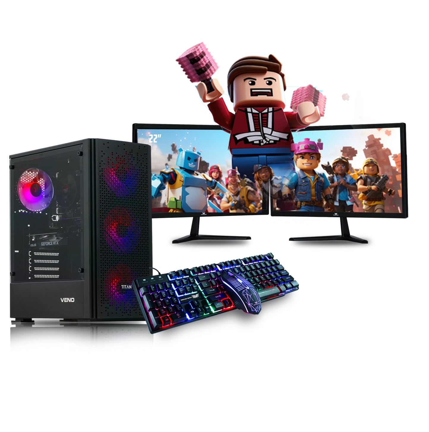 Titan 4 Dual Monitor Gaming PC Bundle - Intel Core i7 4th 16GB RAM AMD RX580 8GB T4-MS204