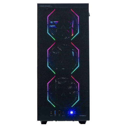 Titan X Gaming PC Case – ATX Mid Tower Chassis, Tempered Glass Side Panel, Hexagonal ARGB Mesh Front, USB 3.1 Type-C, 360mm Radiator Support, Black