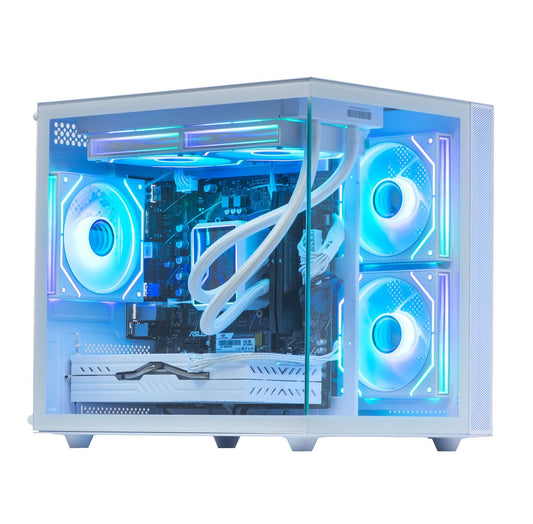 Mini Nemesis 3 White Gaming PC Case – Cube Mini Tower Chassis, Dual Tempered Glass Panels, 3x ARGB Fans Included, Micro-ATX/Mini-ITX Support, 240mm Radiator Support, White