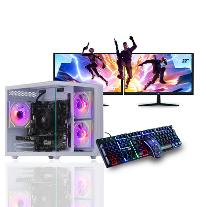 Mini Nemesis 3 White Dual Monitor Bundle - AMD Ryzen 3 3100 16GB AMD Radeon RX580 8GB N7-SE107