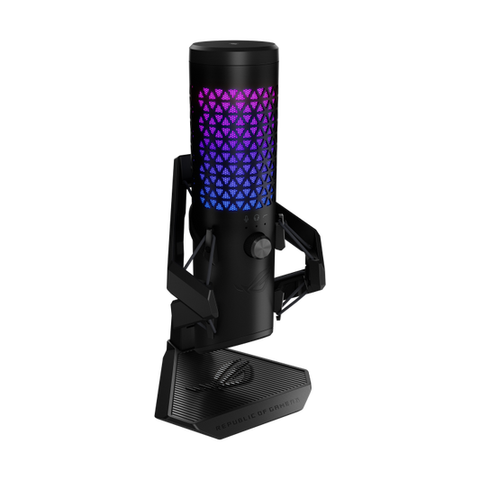 ASUS ROG Carnyx USB Gaming Microphone (25mm condenser capsule, 192kHz/24-bit, cardioid, high-pass filter, built-in pop filter, metal shock mount, one-touch mute, USB, Aura Sync RGB)- Black