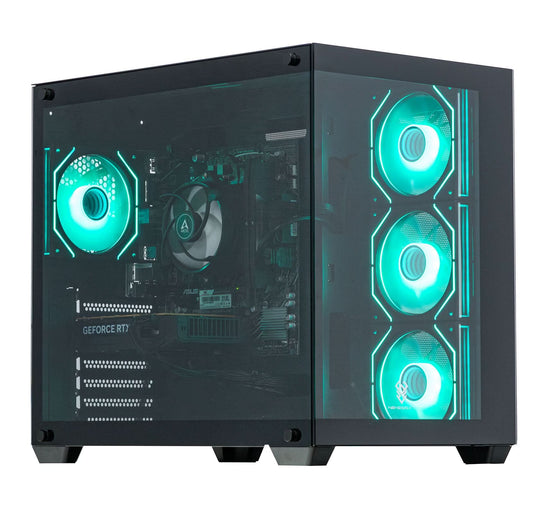 Nemesis 4 Black Gaming PC Case – Cube Mid Tower ATX Chassis, Dual Tempered Glass Panels, 4x ARGB Fans Included, 360mm Radiator Support, USB 3.0, Black